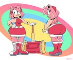 anthro belt big_butt boots butt clothing female footwear hand_on_hip piko_piko_hammer shoes short_stack smile solo tail wide_hips ineptoutcast_(artist) sega sonic_the_hedgehog_(series) amy_rose eulipotyphlan hedgehog mammal 2023 6:5 hi_res