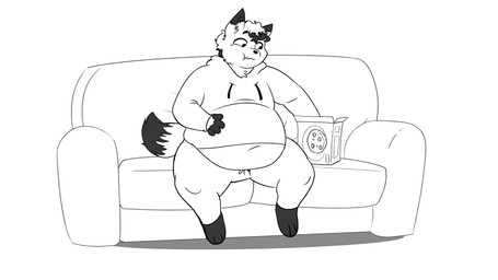 anthro belly belly_overhang belly_peeking_out big_belly blush broken_furniture chubby_cheeks clothed clothing cookie dipstick_tail double_chin eating eating_cookie fat_arms fat_legs food furniture growth holding_cookie holding_food holding_object huge_belly love_handles male markings moobs morbidly_obese morbidly_obese_anthro morbidly_obese_male navel obese obese_anthro obese_male overweight overweight_anthro overweight_male pawpads paws simple_background sitting smile sofa solo tail tail_markings weight_gain white_background tummiesandsuch canid canine fox mammal 16:9 2d_animation animated black_and_white hi_res monochrome widescreen
