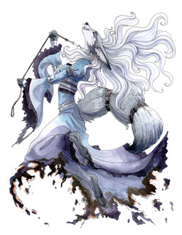 anthro broken_chain clothed clothing collar dress female fully_clothed hair happy jumping khenti lace leash leash_pull open_mouth side_view solo tail topless torn_clothing waking_up white_hair yawn hibbary canid canine mammal 2007 absurd_res full-length_portrait hi_res marker_(artwork) monochrome portrait sketch traditional_media_(artwork)