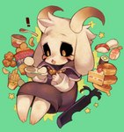 anthro black_sclera blush food kemono male melee_weapon solo sword text weapon rikose undertale undertale_(series) asriel_dreemurr_(god_form) boss_monster_(undertale) bovid caprine mammal japanese_text translated