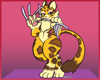 anthro claws countershading female fur pawpads paws simple_background smile solo spots wide_hips nikorieru kirby_(series) kirby_and_the_forgotten_land nintendo clawroline felid leopard mammal pantherine 2022 5:4 digital_media_(artwork) hi_res