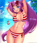 2018 beach bikini blue_eyes blush breasts clothing cloud digital_media_(artwork) duo ear_piercing eyewear female genie hair hands_behind_head hat headgear headwear hi_res human humanoid humanoid_pointy_ears inflatable inner_tube long_hair looking_at_viewer mammal navel not_furry open_mouth outside piercing pirate_hat purple_hair risky_boots rubber_duck sand seaside shantae shantae_(series) side-tie_bikini side-tie_clothing side-tie_swimwear sky solo_focus string_bikini sunglasses swimwear text triangle_bikini twistedscarlett60 two-piece_swimsuit water wayforward