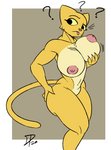 anthro big_breasts big_butt breasts butt female fur huge_breasts huge_butt nipples question_mark solo standing thick_thighs tongue tongue_out yellow_body yellow_fur dpronin microsoft prequel_adventure the_elder_scrolls katia_managan felid khajiit mammal