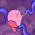 ambiguous_gender blush bodily_fluids breath cum genital_fluids not_furry open_mouth puffball saliva sex simple_background solo steam tentacle_sex tentacles tongue tongue_out corvus_m18 kirby_(series) nintendo kirby waddling_head 1:1 2020 digital_media_(artwork)