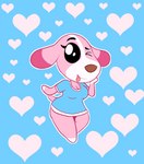 anthro female heart_background heart_pattern heart_symbol looking_at_viewer one_eye_closed pattern_background simple_background solo tongue tongue_out wide_hipped_female wide_hips wink marcodile animal_crossing nintendo cookie_(animal_crossing) canid canine canis domestic_dog mammal hi_res