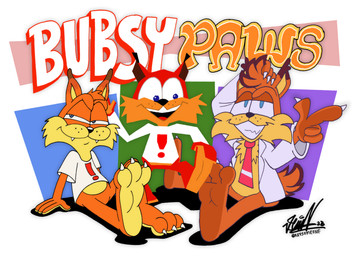 accessory anthro barefoot bottomless chest_tuft claws clothed clothing exclamation_point feet fingers foot_fetish fur gesture grin group hand_gesture looking_at_viewer low_poly male nails necktie open_mouth orange_body orange_fur paws pointing pointing_at_viewer retro shirt simple_background smile smug smug_face soles t-shirt tail teeth text toes topwear tuft why2kz bubsy_(series) bubsy_3d bubsy_4d playstation sony_corporation sony_interactive_entertainment bubsy_bobcat bobcat felid feline lynx mammal english_text hi_res signature