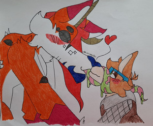 anthro blush bodily_fluids duo eyewear facial_hair glasses heart_symbol horn kiss_on_lips kissing long_tongue male male/male male_anthro multi_eye romantic romantic_couple saliva tongue barazany420 luke_(barazany420) purath_(barazany420) deer demon mammal 2024 colored_pencil_(artwork) hi_res pen_(artwork) traditional_media_(artwork) trans_(lore) trans_man_(lore)