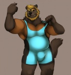 anthro beard biceps biped black_nose blonde_hair blue_eyes bulge clothing facial_hair flexing hair male musclegut muscular muscular_anthro muscular_male overweight overweight_anthro overweight_male pecs scar simple_background slightly_chubby solo spandex standing tight_clothing wrestling wrestling_singlet horrorbuns kuzuri gulonine mammal mustelid musteline wolverine