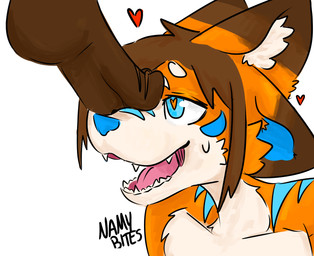 ambiguous_gender blue_eyes blue_markings blue_nose countershading duo facial_markings feet foot_fetish fur head_markings heart_pupils markings open_mouth open_smile orange_body orange_fur smile solo_focus stepped_on teeth text white_body white_countershading namybites namy canid canine fox mammal artist_name digital_drawing_(artwork) digital_media_(artwork) english_text hi_res