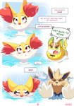 2021 absurd_res ace_the_stoutland_(special_services) ambiguous_gender anthro blush braixen clothing color_coded color_coded_text comic dark_text dialogue ellie_the_braixen emanata embarrassed english_text eyelashes feral fur generation_5_pokemon generation_6_pokemon generation_8_pokemon green_text grope group happy hi_res hot_tub inner_monologue male name_drop name_in_inner_monologue nikkibunn nintendo number page_number pointy_speech_bubble pokemon pokemon_(species) purple_text signature simple_background speech_bubble stoutland text text_box thick_eyelashes translated underwear water yamper yelling yellow_body yellow_fur