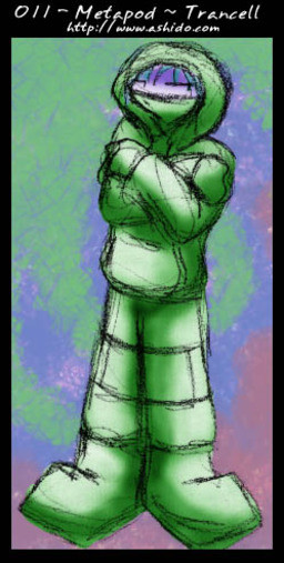 abstract_background anthro chrysalis clothed clothing crossed_arms male oversized_clothing pokemorph purple_body purple_skin solo standing zarla nintendo pokemon arthropod caterpillar generation_1_pokemon insect larva metapod pokemon_(species)