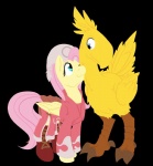 ambiguous_gender blue_eyes boots clothing duo feathered_wings feathers female feral footwear hair pink_hair shoes simple_background transparent_background wings yellow_body yellow_feathers geomancing final_fantasy friendship_is_magic hasbro my_little_pony mythology square_enix fluttershy_(mlp) avian chocobo equid equine mammal mythological_creature mythological_equine pegasus 2013 absurd_res alpha_channel crossover hi_res