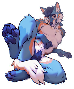 anthro biped claws countershade_torso countershading feet fingers fur hair looking_at_viewer male nude nude_anthro nude_male paws simple_background smile solo tail teeth toes kero_tzuki canid canine canis mammal wolf 2026 digital_drawing_(artwork) digital_media_(artwork) hi_res