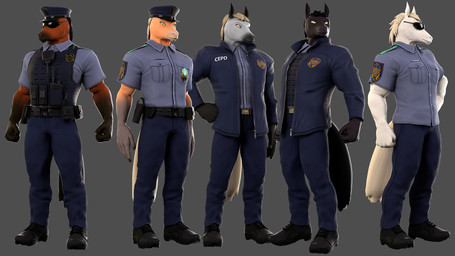 5_fingers anthro black_body black_fur black_hair blonde_hair bottomwear brown_body brown_fur bulletproof_vest clothed clothed_anthro clothed_male clothing eyewear fingers footwear fur gloves group hair handwear humanoid_hands jacket male pants police police_hat police_officer police_uniform shirt shoes standing sunglasses tan_body tan_fur topwear uniform petruz petruz_(modeler) equid equine horse mammal 16:9 3d_(artwork) blender_(artwork) digital_media_(artwork) hi_res widescreen