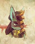 ambiguous_gender clothing hat headgear headwear simple_background solo spikes salanchu nintendo pokemon generation_4_pokemon lucario pokemon_(species) 2011 digital_media_(artwork) digital_painting_(artwork) low_res