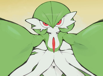 arms_out chest_spike creepy creepy_face creepy_smile eyelashes featureless_crotch female flat_chested green_body green_hair hair looking_at_viewer one_eye_closed pseudo_clothing red_eyes smile solo spikes spikes_(anatomy) white_body wink winking_at_viewer thwillartz nintendo pokemon gardevoir generation_3_pokemon humanoid pokemon_(species) 2024 animated
