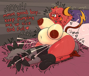 :3 anthro areola balls belly big_balls big_belly big_breasts biped black_body black_tail blush bodily_fluids breasts brown_eyes closed_smile countershade_torso countershading cowgirl_position cum cum_inflation cum_inside cum_splatter detailed_background dialogue dipstick_tail dominant dominant_female duo electricity eyebrows eyelashes eyes_closed facial_markings feet female female_penetrated fingers freckled_areola freckles from_front_position front_view genital_fluids genitals gloves_(marking) grey_hair hair hands_behind_head head_markings heart_symbol huge_breasts inflation kneeling leg_markings looking_at_another lying male male/female male_penetrating male_penetrating_female markings moan motion_lines mouth_closed multicolored_body nipples nude nude_female nude_male on_back on_bottom on_top one_eye_closed one_eye_obstructed onomatopoeia orange_body orange_hair penetration penile penile_penetration plap sex smile socks_(marking) sound_effects striped_markings stripes submissive submissive_male tail tail_markings text thick_thighs three-quarter_view two_tone_body vaginal vaginal_penetration yellow_body oxyoxyoxyox nintendo pokemon licorice_(oxyoxyoxyox) rudy_fox_(jamiebirby) amphibian aquatic axolotl generation_1_pokemon mole_salamander pokemon_(species) raichu salamander shiny_pokemon 2026 artist_name digital_drawing_(artwork) digital_media_(artwork) english_text