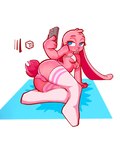 anthro blue_eyes blush bra clothed clothing electronics eyelashes female female_anthro fur legwear long_ears lying on_side panties phone pink_body pink_fur short_tail simple_background skimpy solo tail thigh_highs underwear lilidae poppy_(lilidae) lagomorph leporid mammal rabbit 2025 hi_res