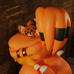 age_difference anthro between_breasts big_breasts black_lipstick bodily_fluids body_between_breasts breasts crying dialogue dominant dominant_female duo female kiss_mark larger_female lipstick makeup male male/female shota size_difference smaller_male tears text young younger_male supersuperrare coel3d_(modeler) sega sonic_adventure sonic_the_hedgehog_(series) miles_prower tikal_the_echidna canid canine echidna fox mammal monotreme 1:1 2024 3d_(artwork) digital_media_(artwork) english_text hi_res