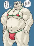 anthro belly big_belly blush bulge clothed clothing crossdressing eyewear glasses humanoid_hands kemono male moobs overweight overweight_male smoking solo text underwear exe_exem lifewonders tokyo_afterschool_summoners leib_(tas) bear mammal polar_bear ursine 2022 digital_media_(artwork) japanese_text translation_request