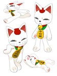 ambiguous_gender anthro bell bell_collar collar koban_(coin) running simple_background solo white_background kame_3 dandadan maneki-neko turbo_granny_(dandadan) domestic_cat felid feline felis mammal hi_res