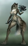 anthro black_claws black_nose blade blue_eyes breasts brown_body brown_fur cheek_tuft chest_tuft claws curvy_figure dagger dipstick_ears dipstick_tail ear_markings facial_tuft female fur hourglass_figure knife magic magic_user mane markings melee_weapon multicolored_body multicolored_ears multicolored_eyes multicolored_tail nipples purple_eyes realistic_anthro solo tail tail_markings toe_claws tuft weapon white_body white_fur jocarra unity_(cardinilo) canid canine canis clouded_leopard felid mammal pantherine wolf hi_res