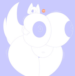 anthro areola belly big_breasts biped bodily_fluids breasts eyebrows eyelashes female front_view hand_on_breast huge_breasts huge_hips huge_thighs hyper hyper_breasts navel nipple_dip nipples nude nude_female one_eye_closed overweight purple_background simple_background solo sweat tail thick_thighs wide_hips zaclyn discord_(app) clyde_(discord) mammal 2026 absurd_res digital_media_(artwork) flat_colors hi_res