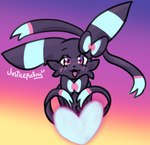 black_body black_fur cute_fangs fangs feral fur fusion gradient_background heart_symbol male open_mouth pokemon_fusion purple_eyes purple_mouth simple_background solo teeth justiceposting nintendo pokemon eeveelution generation_2_pokemon generation_6_pokemon pokemon_(species) sylveon umbreon portrait