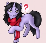 black_hair brown_eyes female hair horn quadruped question_mark random_is_yum riy scarf simple_background solo tail des oriondreams hasbro my_little_pony mythology equid equine mammal mythological_creature mythological_equine unicorn 2013