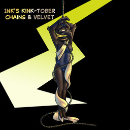 anthro bdsm bondage bound chain collar female restraints solo suspension suspension_bondage text krano_network inktober kinktober kinktober_2025 jay_stellaris_(krano_network) avian bird corvid jay_(bird) new_world_jay oscine passerine steller's_jay 1:1 2025 absurd_res english_text hi_res