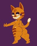 anthro big_butt black_eyes brown_body brown_fur brown_stripes butt dipstick_tail eyeshadow female fur looking_at_viewer looking_back looking_back_at_viewer makeup markings nude orange_body orange_fur pupils purple_background purple_eyeshadow rosy_cheeks simple_background slit_pupils smile solo stripes tail tail_markings thick_thighs wide_hips mhdrawin animal_crossing nintendo tabby_(animal_crossing) domestic_cat felid feline felis mammal 2024