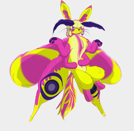 antennae_(anatomy) anthro big_ears floating fluffy gesture male multi_limb multi_wing paws pink_body sharp_teeth shrug simple_background small_nose small_snout solo tail teeth whiskers wings yellow_body villegreen arthropod domestic_ferret hybrid insect lepidopteran mammal moth mustelid musteline true_musteline weasel absurd_res colorful_theme hi_res