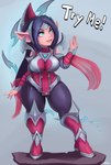 alternate_species blue_eyes blue_hair breasts clothed clothing dialogue female hair humanoid_pointy_ears not_furry open_mouth open_smile pointy_ears simple_background smile solo text cranihum league_of_legends riot_games tencent irelia_(lol) humanoid yordle 2022 absurd_res english_text hi_res