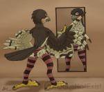 4_toes anisodactyl anthro avian_feet biped blush bottomwear brown_body brown_feathers bulge caught_in_the_act claws clothed clothing crossdressing feathered_wings feathers feet footwear legwear looking_at_mirror looking_at_object looking_at_viewer male mirror panties patreon_logo patreon_username pattern_bottomwear pattern_clothing pattern_footwear pattern_legwear pattern_panties pattern_socks pattern_underwear pose socks solo standing stockings striped_bottomwear striped_clothing striped_footwear striped_legwear striped_panties striped_socks striped_underwear stripes tan_body tan_feathers text toes topless underwear wings doesnotexist patreon lief_woodcock accipiter accipitrid accipitriform avian bird eurasian_sparrowhawk true_hawk 2018 digital_media_(artwork) english_text hi_res signature watermark