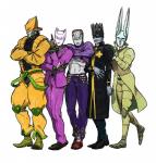 alternate_costume clothed clothing cosplay fully_clothed group long_ears looking_at_viewer male pose pupils red_eyes simple_background slit_pupils undressing tomitaro jojo's_bizarre_adventure dirty_deeds_done_dirt_cheap killer_queen king_crimson_(jjba) the_world_(jjba) whitesnake_(jjba) animal_humanoid felid felid_humanoid feline humanoid lagomorph lagomorph_humanoid mammal mammal_humanoid stand_(jjba) 2012 meme