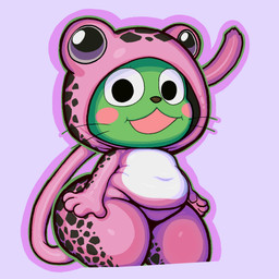 4_fingers ambiguous_gender anthro belly black_eyes brown_nose butt cheek_spots clothing fingers front_view fur green_body green_fur long_tail looking_at_viewer onesie open_mouth overweight overweight_anthro pink_body pink_onesie shortstack simple_background smile solo tail thick_thighs whiskers white_belly wide_hips dulone fairy_tail frosch_(fairy_tail) domestic_cat exceed felid feline felis mammal hi_res