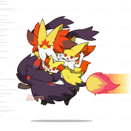 ambiguous_gender anthro black_body black_fur blush broom broom_riding carrying_another cleaning_tool dipstick_tail evolutionary_family feral fire fur group inner_ear_fluff kemono markings multicolored_body multicolored_fur narrowed_eyes open_mouth open_smile paws purple_body purple_fur red_body red_eyes red_fur red_inner_ear_fluff red_tail shadow simple_background size_difference smile tail tail_markings tail_motion trio tuft white_background white_body white_fur yellow_body yellow_ears yellow_fur yellow_tail tontaro nintendo pokemon pokemon_legends_z-a braixen canid canine fennekin generation_6_pokemon generation_9_pokemon mammal mega_delphox mega_evolution pokemon_(species) 1:1 2d_animation animated frame_by_frame signature watermark
