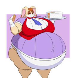 anthro belly big_belly big_breasts blue_necktie bottomwear breasts brown_body brown_eyes brown_fur cake clothing dessert dress female food fur gloves half-closed_eyes handwear holding_cake holding_food holding_object huge_belly huge_breasts hyper hyper_belly looking_at_viewer morbidly_obese morbidly_obese_female narrowed_eyes navel necktie obese obese_female overweight overweight_female purple_bottomwear purple_clothing purple_dress purple_skirt red_clothing red_shirt red_topwear shirt skirt solo tan_body tan_fur topwear white_body white_clothing white_fur white_gloves white_handwear white_shirt white_topwear mizz-britt sega sonic_the_hedgehog_(series) vanilla_the_rabbit lagomorph leporid mammal rabbit 2025 absurd_res hi_res