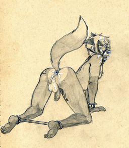 after_sex all_fours anthro anus backsack ball_gag balls bdsm bodily_fluids bondage bound collar cuff_(restraint) cum cum_in_ass cum_inside cum_on_face dripping flaccid gag gagged gaping gaping_anus genital_fluids genitals halter handcuffs harness harness_ball_gag harness_gag humanoid_genitalia humanoid_penis looking_at_viewer looking_back male metal_cuffs muzzle_(object) muzzled nude penis precum raised_tail restraints shackles solo spread_legs spreader_bar spreading submissive submissive_male tail tush_(artist) canid canine fox mammal