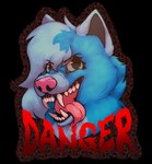 anthro badge black_gums blue_body blue_ears blue_fur blue_hair evil_face eyelashes fangs female fur glistening glistening_eyes grey_eyes gums hair open_mouth pink_nose pink_tongue smile smiling_at_viewer solo teeth tongue tongue_out danger_alex_draw danger_(danger_alex_draw) canid canine canis mammal wolf absurd_res alpha_channel digital_media_(artwork) hi_res icon