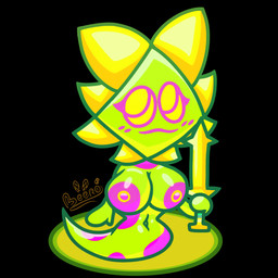 anthro big_eyes breasts colorful_body enemy female flower melee_weapon nipples non-mammal_nipples plant shy smile solo sword warrior weapon beero_the_bee deltarune undertale_(series) floradinn hi_res