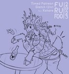 clothed clothing curled_hair eggnog female hair hands_to_hooves horn inner_ear_fluff loss_of_dexterity mid_transformation nude sound_effects text transformation tuft furufoo deer mammal new_world_deer reindeer black_and_blue english_text monochrome