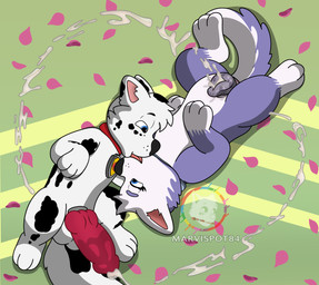 animal_genitalia animal_penis animal_vulva blue_eyes bodily_fluids canine_genitalia canine_penis canine_vulva collar cum cum_drip cum_heart cum_in_vagina cum_inside cum_on_penis dripping duo ejaculation female feral fluffy fluffy_ears fluffy_fur fluffy_tail french_kissing fur genital_fluids genital_markings genitals heart_(marking) heart_symbol holidays kiss_on_lips kissing knot knotted_penis lying male male/female markings on_side penis purple_body purple_fur spots spotted_body spotted_fur spotted_genitalia spotted_vulva spread_legs spreading tail toony vaginal_fluids vulva vulva_markings wet wet_penis white_body white_fur marvispot84 paw_patrol valentine's_day sasha_(oc) spots_(oc_marvispot84) canid canine canis dalsky_(dalmatian_and_husky) domestic_dog mammal cel_shading hi_res shaded