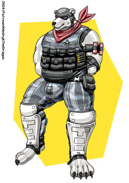 after_transformation armor arms_bound_behind_back bulge camo camo_clothing camo_print claws clothing eye_patch eyewear goo_transformation headgear helmet kerchief latex lock_bulge male neckerchief neckwear null_bulge pattern_clothing transformation white_latex xedrykthedragon epic_games fortnite polar_patroller bear mammal polar_bear ursine hi_res