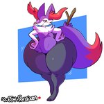 ambiguous_gender anthro belly big_butt biped blush butt huge_butt huge_hips huge_thighs hyper hyper_butt hyper_hips hyper_thighs nude simple_background smile solo thick_thighs wide_hips atsuineko nintendo pokemon braixen generation_6_pokemon pokemon_(species) shiny_pokemon 1:1 2024 digital_media_(artwork)