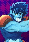 abs alternate_species anthro belt biceps blue_body blue_fur blue_hair clothed clothed_anthro clothed_male clothing eyebrows eyelashes fangs fur furrification green_eyes hair male male_anthro mane mane_hair muscular muscular_anthro muscular_male purple_background shoulder_pads simple_background teeth thick_eyebrows torn_clothing efradraws jojo's_bizarre_adventure jonathan_joestar felid lion mammal pantherine absurd_res digital_drawing_(artwork) digital_media_(artwork) english_description hi_res huge_filesize painting_(artwork) traditional_media_(artwork) watercolor_(artwork)