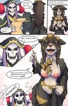 anthro big_breasts bone breasts clothing covered_eyes dialogue duo female genitals nipples pussy skeleton text evilymasterful overlord_(series) ainz_ooal_gown pestonya_shortcake_wanko animated_skeleton canid canine humanoid mammal undead 2021 english_text