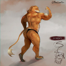 anthro biped butt male muscular muscular_anthro muscular_male muscular_thighs solo_focus tail tail_tuft text tuft thinlovestea felid lion mammal pantherine 1:1 english_text hi_res signature
