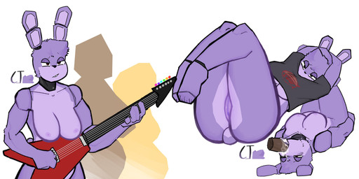anthro blush bodily_fluids bottomless breasts choker choker_only clothed clothing crop_top crossgender cum cum_in_mouth cum_inside electric_guitar eyeshadow face_fucking fellatio female forced forced_oral genital_fluids genitals guitar hands_behind_head irrumatio jewelry joints legs_together looking_at_viewer lying machine makeup mtf_crossgender multicolored_body muscular muscular_anthro muscular_female musical_instrument narrowed_eyes necklace necklace_only nipples nude on_back oral partially_clothed penile penis_in_mouth plucked_string_instrument scut_tail sex shirt short_tail solo string_instrument tail thick_thighs throat_swabbing tongue tongue_out topwear two_tone_body under_boob vulva cjfurs five_nights_at_freddy's scottgames bonnie_(fnaf) animatronic lagomorph leporid mammal rabbit robot robot_anthro absurd_res hi_res