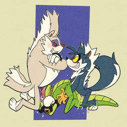 anal anal_penetration anthro anthro_on_anthro anthro_penetrated anthro_penetrating anthro_penetrating_anthro balls black_body black_fur bodily_fluids chain_necklace crossed_arms cum cum_inside eye_contact fellatio fur genital_fluids genitals green_body grin group group_sex jewelry looking_at_another male male/male male_penetrated male_penetrating male_penetrating_male mohawk necklace oral penetration penile penile_penetration penis red_eyes red_sclera sex size_difference slit_penetration slit_play smile spitroast sweat tan_body tan_fur threesome trio yellow_sclera argon_vile idw_publishing sega sonic_the_hedgehog_(comics) sonic_the_hedgehog_(idw) sonic_the_hedgehog_(series) rough_the_skunk tumble_the_skunk vector_the_crocodile crocodile crocodilian mammal mephitid reptile scalie skunk 1:1 hi_res brother_(lore) brothers_(lore) indirect_incest_(lore) sibling_(lore)